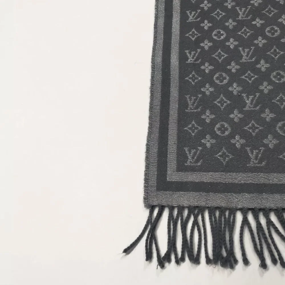 Auth Louis Vuitton Gray Wool Cashmere Blend Monogram Scarf Muffler Neckwarmer - Picture 7 of 9